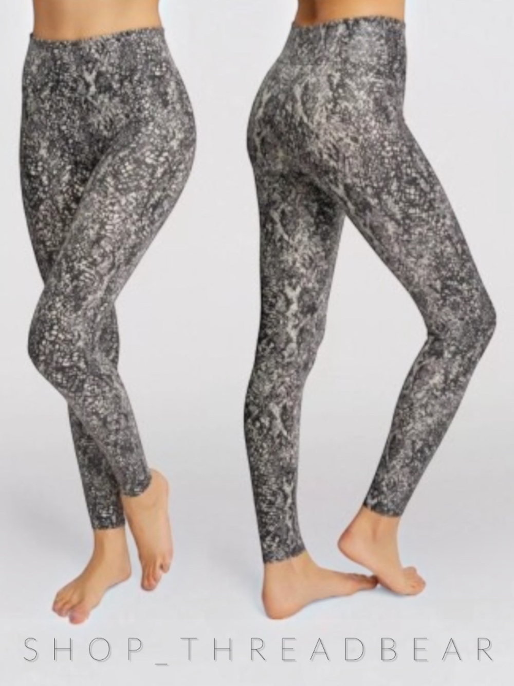 NWOT [SPANX] Gray Black Snakeskin Leather Leggings + Compression Pants | Small